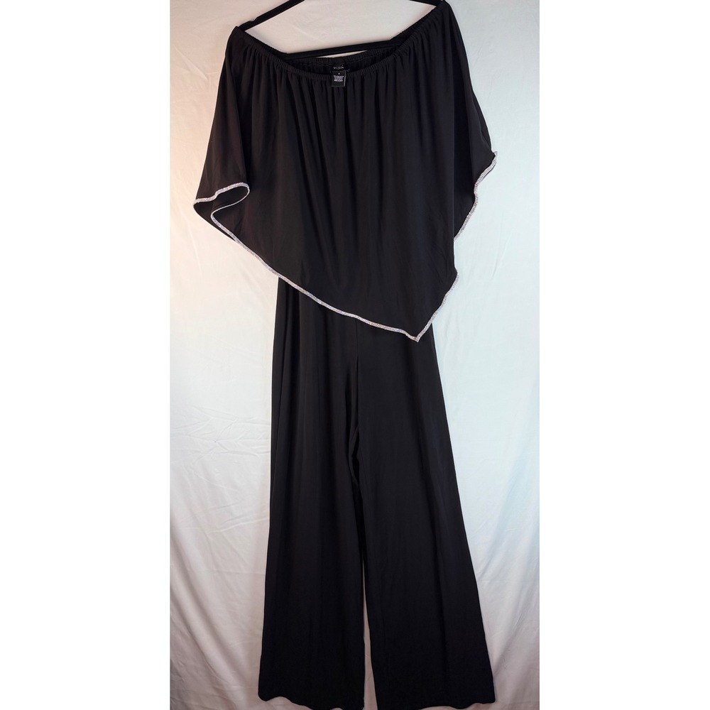 MSK Womens Black Off The Shoulder Rhinestone Trim Wide Leg Jumpsuit Size Small - Picture 2 of 5
